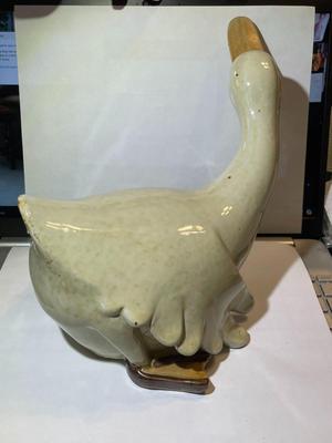 Vintage Celedon Glaze Ceramic Duck 10" Wide in Good Preowned Condition as Pic'd.