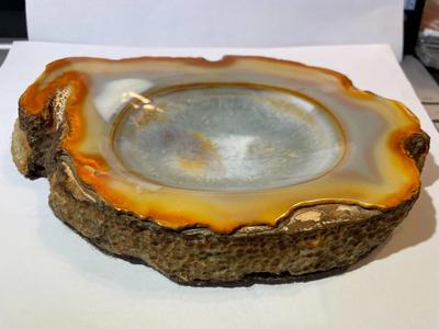 Vintage Geode Ashtray Rust Gold-tone Colors 8" Long x 4.5" Wide in VG Preowned Condition.
