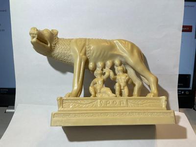 Vintage She-Wolf Resin Statue w/Romulus & Remus Symbol of Rome 1970's 6.75" Long as Pic'd.