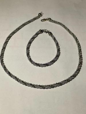 Solid Sterling Silver 16" Cable Necklace & 7" Bracelet in VG Preowned Condition.