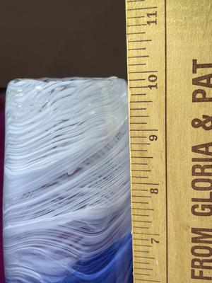 Vintage Mid-Century Modern Art Glass Spun Blue/White Vase 10" Tall in Good Preowned Condition.