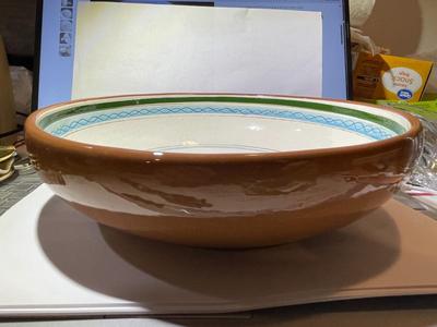 Stangl Pottery Terracotta Flower Pattern Large Round Vegetable Bowl Hand Painted Made in USA in VG Preowned Condition.