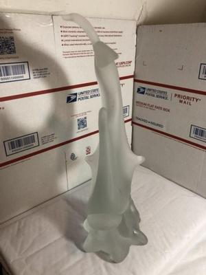 Vintage 13.5" Tall Frosted Leaded Art Glass Fish Home Decor Preowned from an Estate. Heavy.