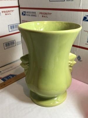 Vintage Large 8" Tall Light Green Glazed Ceramic Stoneware Pottery Vase in VG Preowned Condition.