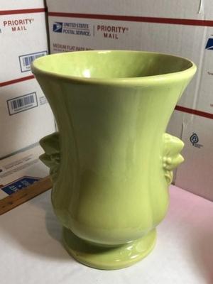 Vintage Large 8" Tall Light Green Glazed Ceramic Stoneware Pottery Vase in VG Preowned Condition.