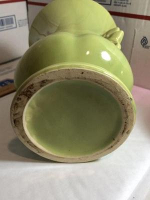 Vintage Large 8" Tall Light Green Glazed Ceramic Stoneware Pottery Vase in VG Preowned Condition.