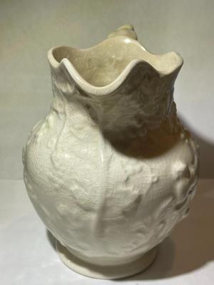 Vintage Spode Made in England Milk Pitcher Bas Relief Grapes Men Drinking All White 6" Tall. (Has Crazing).