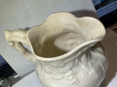 Vintage Spode Made in England Milk Pitcher Bas Relief Grapes Men Drinking All White 6" Tall. (Has Crazing).