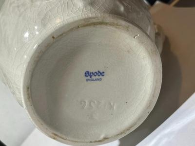 Vintage Spode Made in England Milk Pitcher Bas Relief Grapes Men Drinking All White 6" Tall. (Has Crazing).