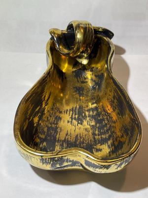 Vintage Stangl Pottery Black & Gold 22K Dish Figural Pear-Shaped Dish in Good Preowned Condition.