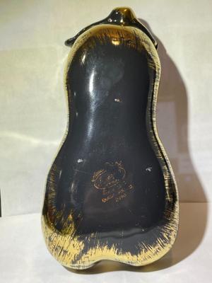 Vintage Stangl Pottery Black & Gold 22K Dish Figural Pear-Shaped Dish in Good Preowned Condition.