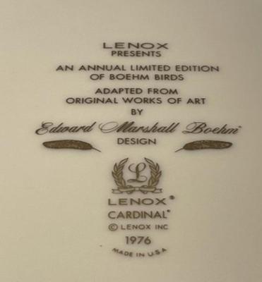 Vintage Cardinal Boehm Birds by Lenox Decorative Collector Plate 10.5" Limited Edition 1976 in VG Condition.