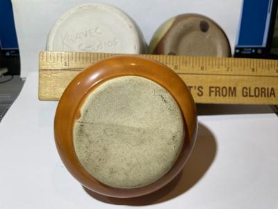 Lot of 3 Vintage 1-Kravec Studios & 2-Unmarked Pottery Bud Vases in VG Preowned Condition.