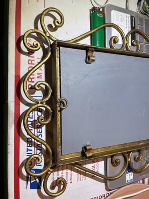 Vintage Antique Gold-tone Metal Framed Heavy Mirror 15.5" x 11.5" in Good Preowned Condition.
