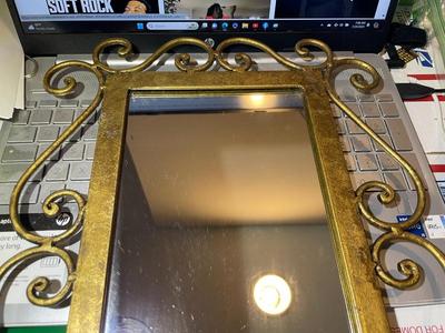 Vintage Antique Gold-tone Metal Framed Heavy Mirror 15.5" x 11.5" in Good Preowned Condition.