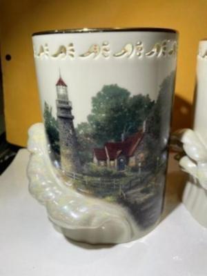 2-Lenox Fine China "the Light of Peace Votive" By Thomas Kinkade 5.75" Tall in VG Preowned Condition.
