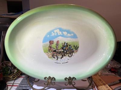 Vintage 1960s Gary Valenti Oval Floral Serving Platter "Carretto Siciliano" Good Condition has some Crazing.