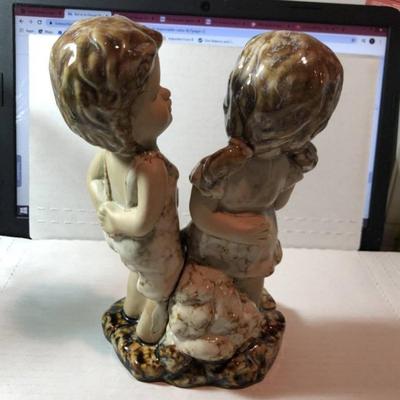 Vintage Pottery Boy/Girl Heavy Figurine 8.5" Tall Preowned from an Estate in Very Good Condition as Pictured.
