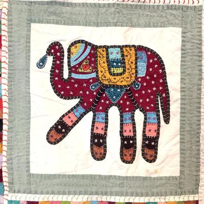 545 Cotton Indian Handmade Kantha Elephant Quilt