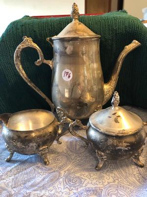 Vintage Silverplate International Silver Co Teapot, Creamer, and Sugar