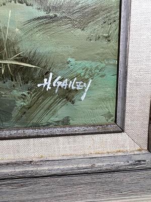 H. GAILEY (Noted Artist) Oil/Acrylic on Canvas Seascape Scene Frame Size 23.5" x 27.5" in Good Preowned Condition.