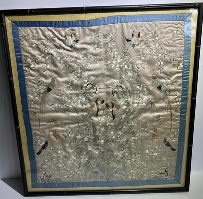 Antique Scarce FORBIDDEN STITCH Japanese Kimono Cuff Artwork 19" x 18" in Good Preowned Condition.