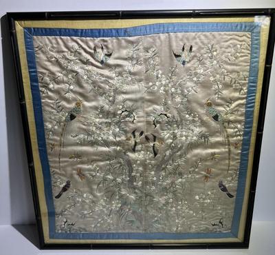 Antique Scarce FORBIDDEN STITCH Japanese Kimono Cuff Artwork 19" x 18" in Good Preowned Condition.