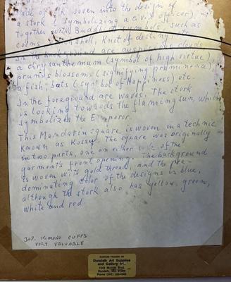 Antique Scarce FORBIDDEN STITCH Japanese Kimono Cuff Artwork 13" x 13" in Good Preowned Condition.