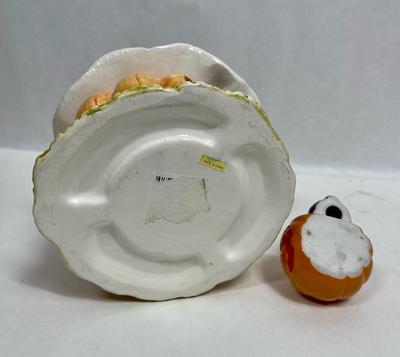 Ceramic Vintage Halloween Decor - Jack o Lantern Candle Holder and cat inside pumpkin figurine