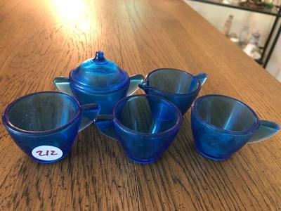 Vintage Akro Agate Cobalt Blue Glass Play-Time Tea Set