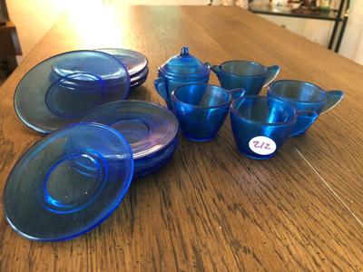 Vintage Akro Agate Cobalt Blue Glass Play-Time Tea Set