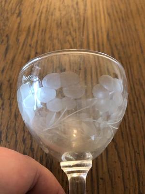 Vintage Etched Flowers Floral Cut Cordial Stemware Goblets