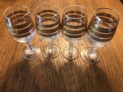 Gilt Trim Decanter and Sherry Glasses Set