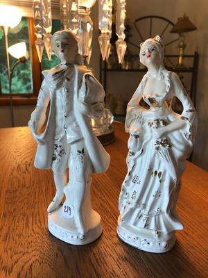 Vintage Porcelain Victorian Man And Woman with Gilt Trim Figurines