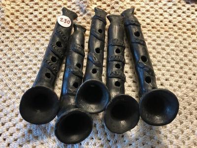 Vintage Black Clay Oaxacan Pottery Flutes