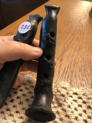 Vintage Black Clay Oaxacan Pottery Flutes