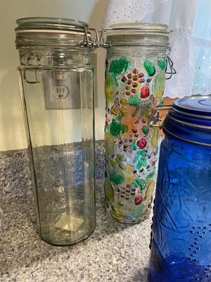 Vintage Glass Wire Bale Kitchen Canisters