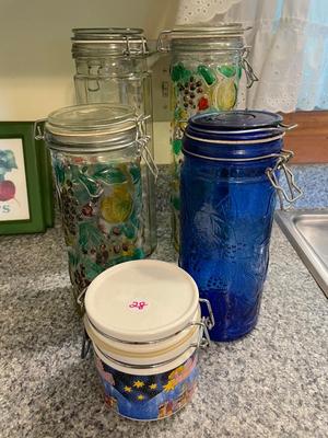 Vintage Glass Wire Bale Kitchen Canisters