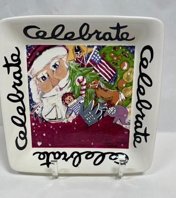 Christmas Platter, Square "Celebrate" Nancy Thomas design for Santa Barbara Ceramic Design 1996