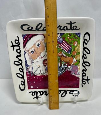 Christmas Platter, Square "Celebrate" Nancy Thomas design for Santa Barbara Ceramic Design 1996