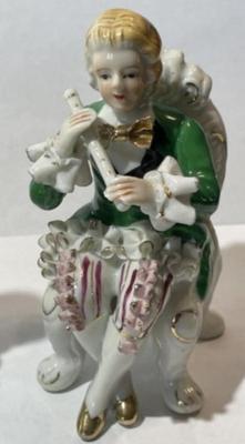 Pair of Vintage Bone China Lace Young Woman & Man on Chair Figurines 4" Tall in VG Preowned Condition.