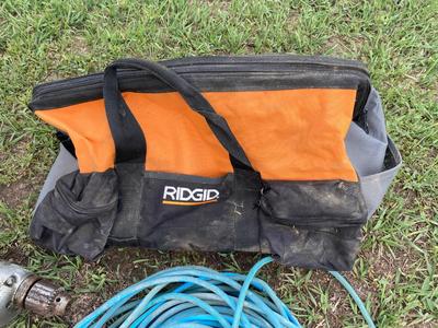Big RIGID Tool Bag, Black and Decker Hammer Drill, and JigSaw Long Ext Cord *See Description*