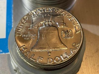 Roll of 20 Original Quality 1962-P Choice-Gem BU Condition Franklin Silver Half Dollars.