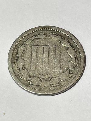 1865 CIRCULATED CONDITION 3-CENT NICKEL TYPE COIN AS PICTURED.