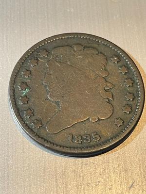 1835 VERY GOOD CONDITION U.S. HALF CENT TYPE COIN AS PICTURED.