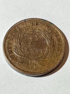 1868 VERY FINE+ CONDITION TWO CENT PIECE TYPE COIN AS PICTURED.