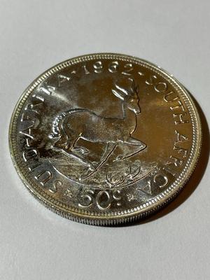 South Africa 1962 Choice BU Proof-Like 50-Cents Silver Crown KM-62 as Pictured.