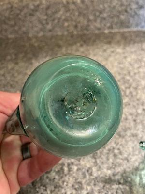 Green Handblown Glass Cruets Pair