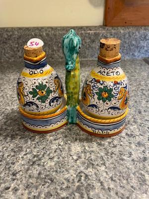 "Deruta Santucci” Hand Painted Oil and Vinegar Set