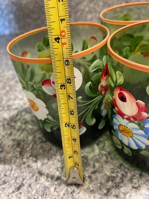 GORGEOUS Handpainted Green Glass Juice Glasses